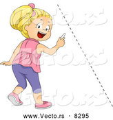 Vector of a Happy Cartoon School Girl Drawing a Diagonal Dotted Line by BNP Design Studio
