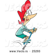 Vector of a Happy Cartoon Woman Jumping on a Pogo Stick by Toonaday