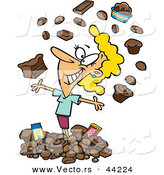 Vector of a Happy Cartoon Woman Surrounded with Chocolate Candy by Toonaday