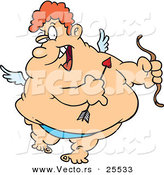 Vector of a Happy Fat Cartoon Cupid Man Smiling While Flying with a Bow and Arrow by Toonaday