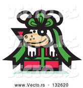 Vector of a Happy Gifted Cartoon Dog Tied up in a Bow on a Christmas by Andy Nortnik