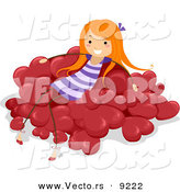 Vector of a Happy Girl Sitting on a Pile of Red Love Hearts by BNP Design Studio