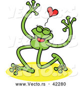 Vector of a Happy Green Cartoon Frog Smiling Under a Red Love Heart by Zooco
