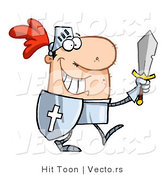 Vector of a Happy Knight Carrying Sword and Shield While Walking in Armor by Hit Toon