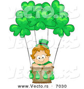 Vector of a Happy Leprechaun Toddler Boy Traveling in a Hot Air Balloon with Clovers by BNP Design Studio
