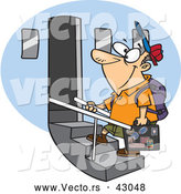 Vector of a Happy Male Cartoon Tourist Boarding an Airplane with a Backpack by Toonaday