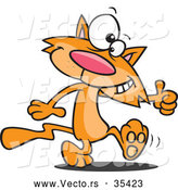 Vector of a Happy Orange Cartoon Cat Walking Upright While Giving Thumb up Hand Gesture by Toonaday