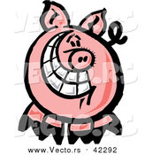 Vector of a Happy Pig with a Big Toothy Grin by Zooco