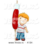 Vector of a Happy Red Haired Boy Holding a Giant Hot Dog with a Marshmallow on a Stick by BNP Design Studio