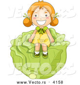 Vector of a Happy Red Haired Girl Sitting on a Giant Head of Cabbage by BNP Design Studio