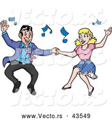 Vector of a Happy Rockabilly Man and Lady Jive Dancing by LaffToon