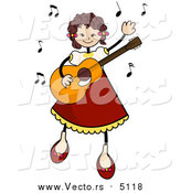 Vector of a Happy Stick Girl Dancing and Playing a Guitar by BNP Design Studio