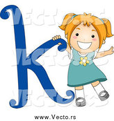 Vector of a Happy Strawberry Blond White Girl with a Blue Letter K by BNP Design Studio