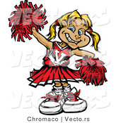 Vector of a Happy Young Cheerleader Practiving with Red Pom Poms by Chromaco