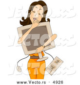 Vector of a Happy Young Lady Hugging Her Personal Computer - Cartoon Style by BNP Design Studio