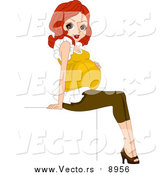 Vector of a Happy Young Red Haired Pregnant Woman Posing by BNP Design Studio