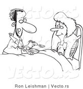 Vector of a Helpful Cartoon Husband Giving Sick Wife Medicine - Line Drawing by Toonaday