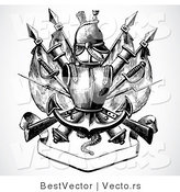 Vector of a Historic Black and White Knight's Armor Above Blank Banner by BestVector