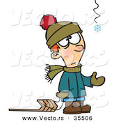 Vector of a Hopeful Boy Standing Beside a Sled While Catching a Lonely Snowflake by Toonaday