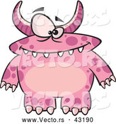 Vector of a Horned Cartoon Pink Monster with Spots by Toonaday
