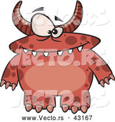 Vector of a Horned Cartoon Red Monster with Spots by Toonaday