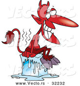 Vector of a Hot Cartoon Devil Sitting on Ice by Toonaday