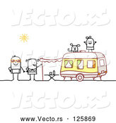 Vector of a Human Stick Family Camping with a Camper by NL Shop
