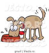 Vector of a Hungry Brown Dog Eating from Bowl While Wagging His Tail by Gnurf