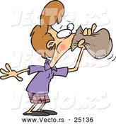 Vector of a Hyperventilating Cartoon Woman Breathing into a Brown Paper Bag by Toonaday