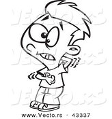 Vector of a Itchy Cartoon Boy Scratching His Chest and Back - Coloring Page Outline by Toonaday