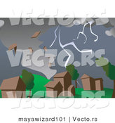 Vector of a Lightning and a Destructive Tornado Ripping Houses Apart in a Small Town by Mayawizard101