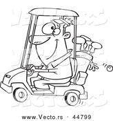 Vector of a Lineart Happy Man Driving a Golf Cart by Toonaday