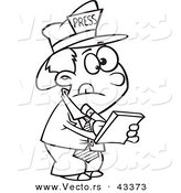 Vector of a Listening Cartoon Reporter Boy Taking Notes - Coloring Page Outline by Toonaday