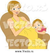 Vector of a Little Girl Listening to Her Pregnant Moms Belly by BNP Design Studio