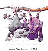 Vector of a Loving Cartoon Bat Hanging out with an Opossum in a Tree by Zooco