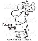 Vector of a Mad Cartoon Man with Nerf Darts Stuck to His Forehead - Coloring Page Outline by Toonaday
