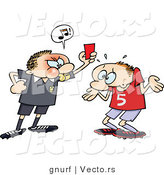 Vector of a Mad Cartoon Referee Red Flagging a Soccer Player by Gnurf