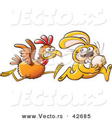 Vector of a Mad Chicken Chasing Easter Bunny with Her Egg by Zooco
