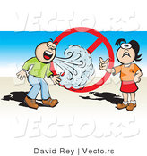 Vector of a Man Sneezing on Girl in Front of a Prohibited Sign by David Rey