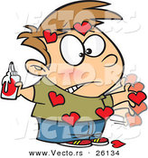 Vector of a Messy Cartoon Boy Covered with Sticky Paper Valentine Love Hearts with Glue by Toonaday
