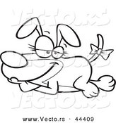 Vector of a Modling Cartoon Dog with a Bow on Her Tail - Coloring Page Outline by Toonaday