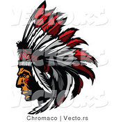 Vector of a Native American Chief Wearing Feather Headdress by Chromaco