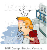 Vector of a Nauseated Cartoon Man Vomiting on a Cruise Ship by BNP Design Studio