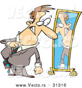 Vector of a Nervous Business-Man Dressing in Front of a Mirror - Cartoon Style by Toonaday