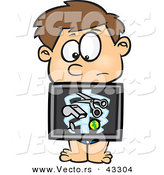 Vector of a Nervous Cartoon Boy with an Xray Showing Swallowed Items by Toonaday