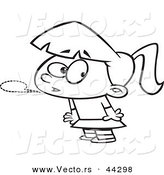 Vector of a Nervous Cartoon Girl Whispering - Coloring Page Outline by Toonaday