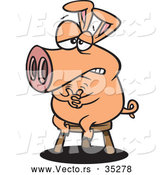 Vector of a Nervous Cartoon Pig Sitting on a Stool by Toonaday