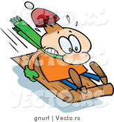 Vector of a Nervous Man Sledding Extremely Fast on a Toboggan Snow Sled by Gnurf