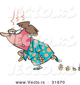 Vector of a Old Cartoon Woman Having Hot Flashes While Leaving a Path of Flames by Toonaday