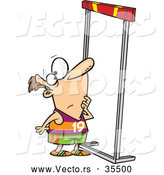 Vector of a Overwhelmed Cartoon Male Runner Trying to Figure out How to Jump over a High Hurdle by Toonaday